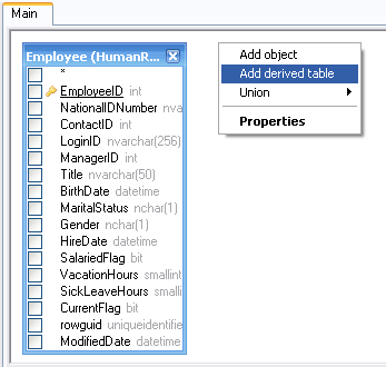 Adding a derived table